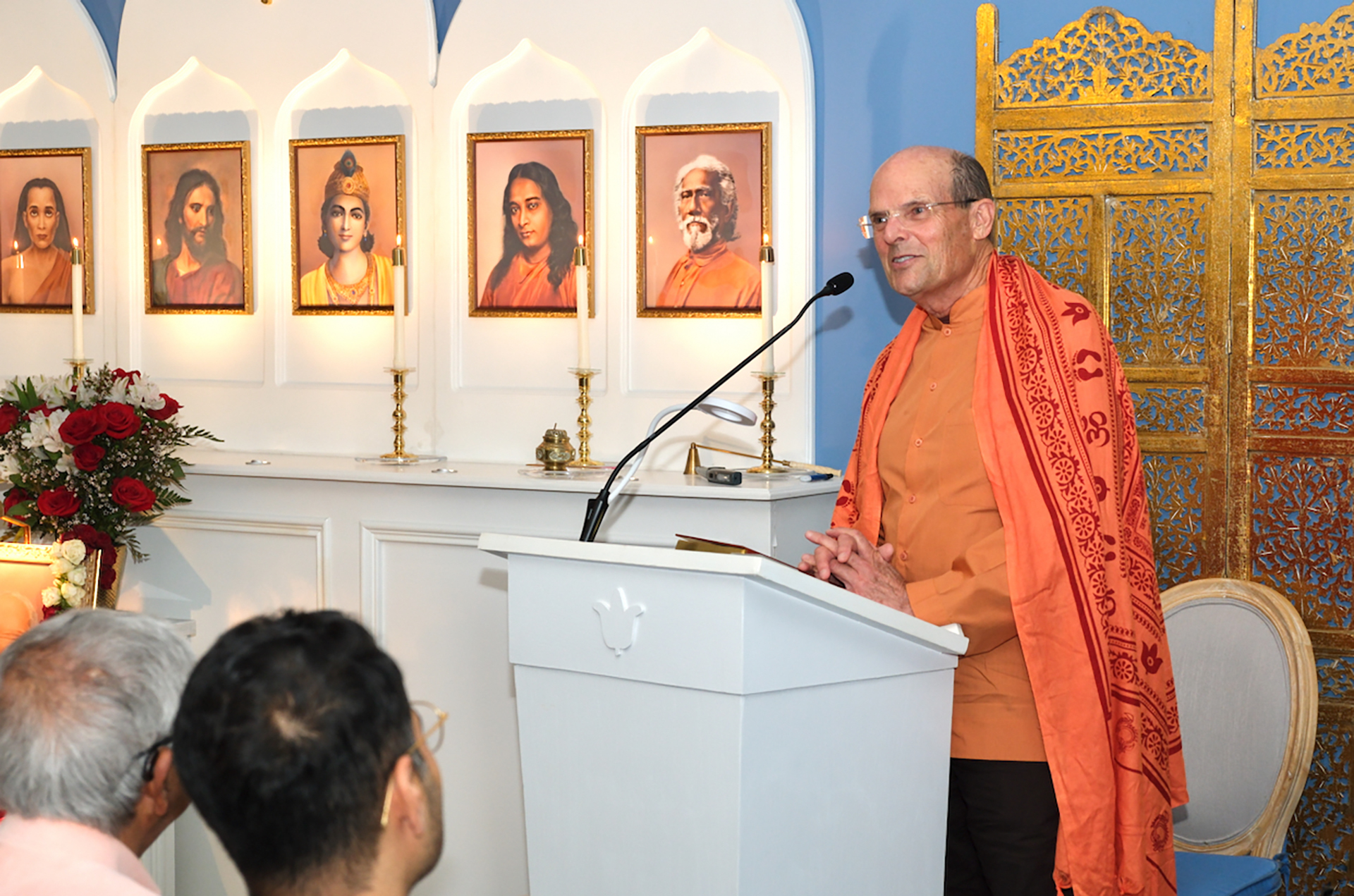 Brother Keshavananda leads a commemorative service in honor of Lahiri Mahasaya, one of the great gurus of the SRF path.