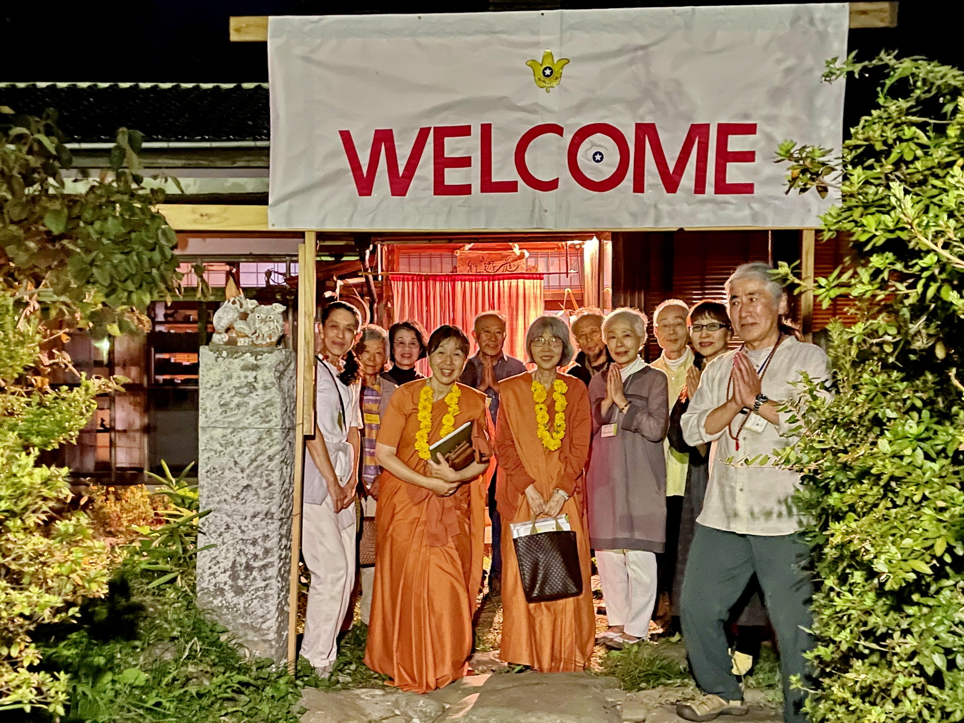Sister Shankari and Sister Radhika are welcomed by SRF members in Sendai.