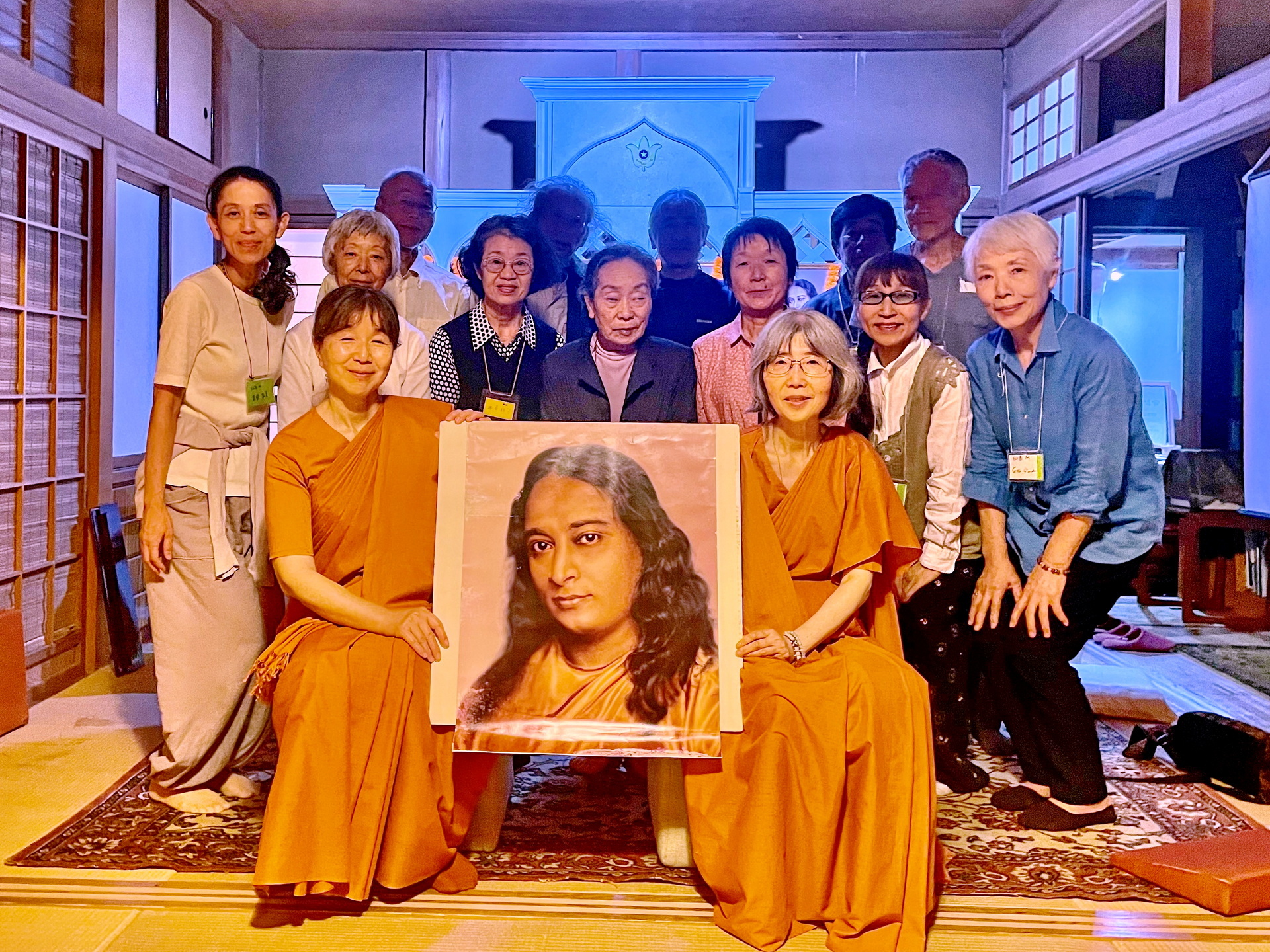 Sister Shankari and Sister Radhika with members in Sendai.