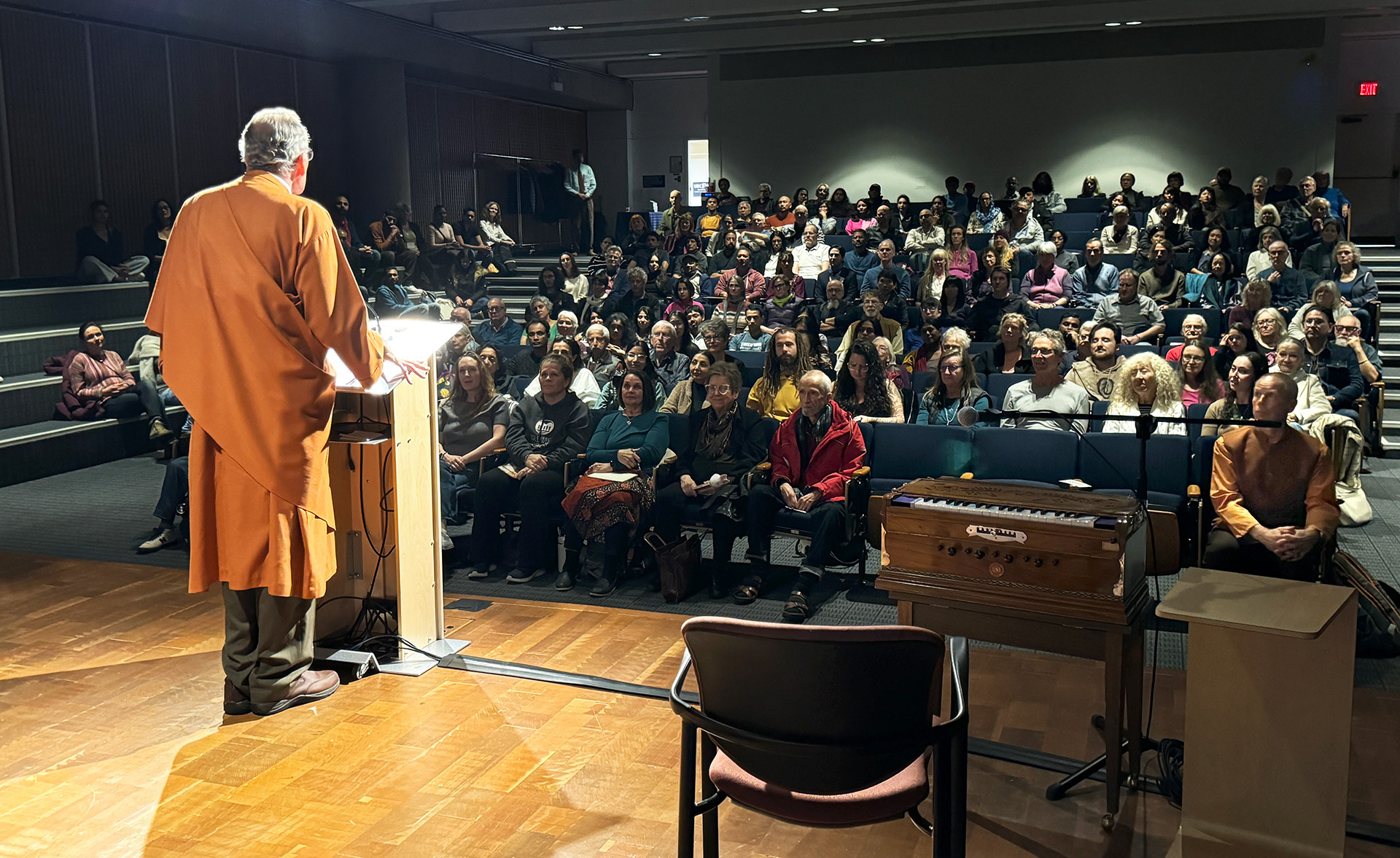 Brother Bhumananda conducts a public lecture during the weekend events in Vancouver.