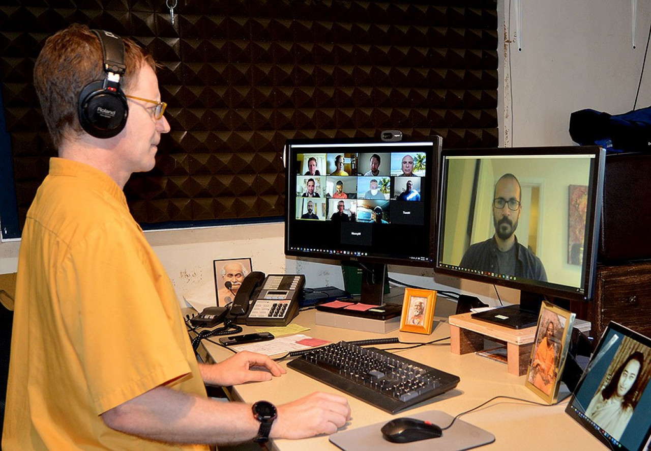 SRF monk in video conference