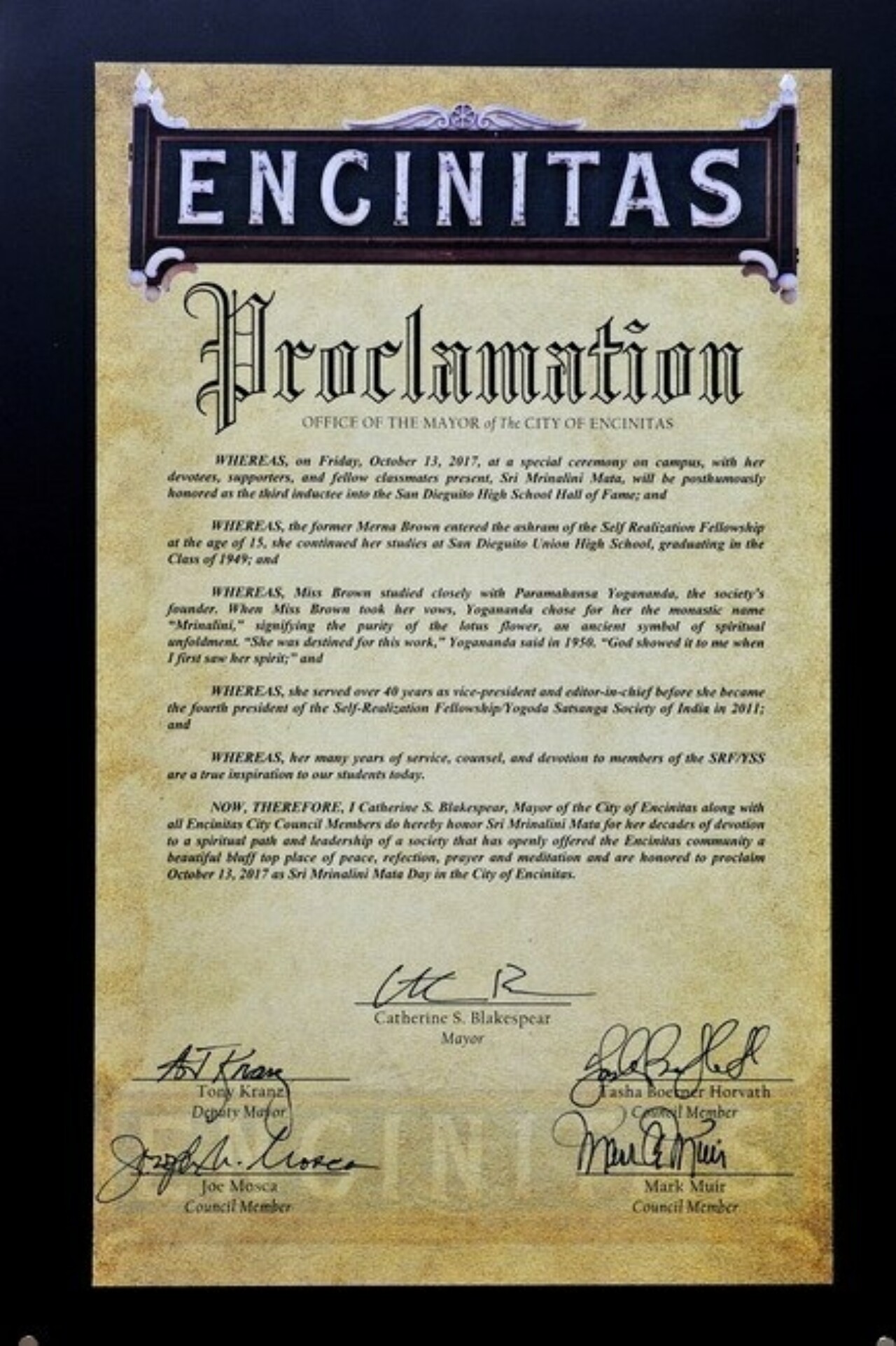 Proclamation From The City Of Encinitas