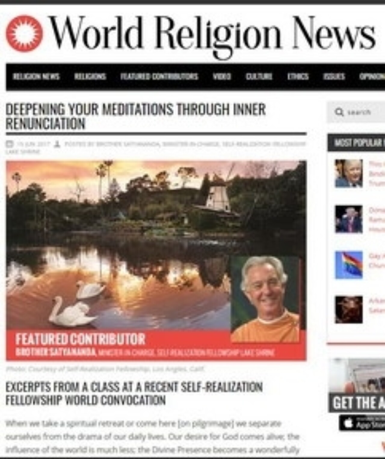 World Religion News features SRF World Convocation class presented by Brother Satyananda