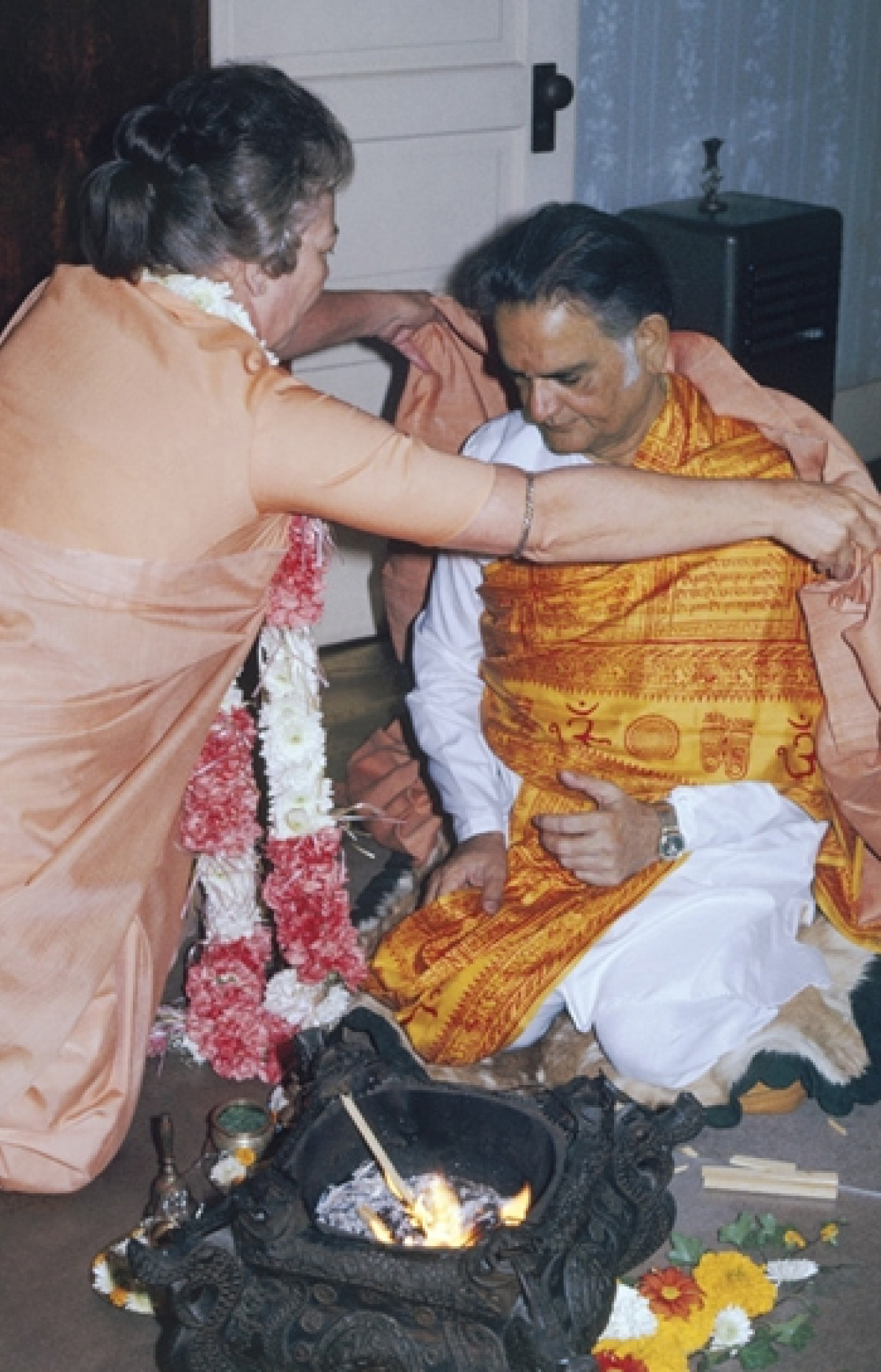 Sri Daya Mata Drapes The Ocher Cloth Of Sannyas On Swamiji 1970